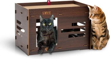 Будинок для котів CanadianCat Petitot, з картонним дряпаком і лежанкою, горіх, 60x39x39 см