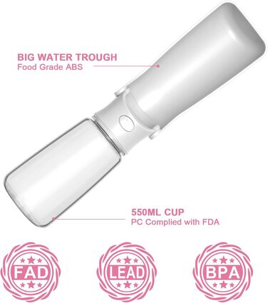 Складана пляшка для води для собак - портативна пляшка для тварин для собак та котів, для прогулянок, походів, подорожей (біла, 550 мл)