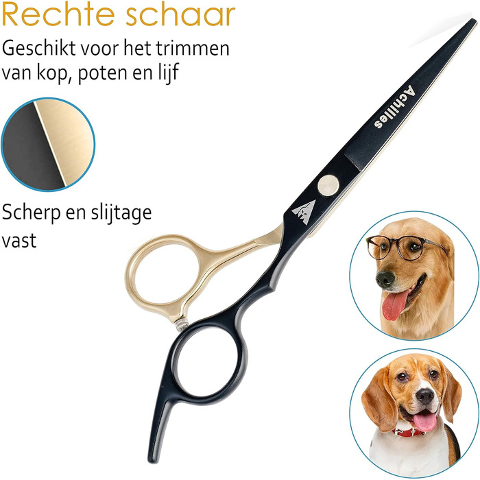 Професійний набір ножиць для собак Achilles 6 дюймів - чорний та золотий