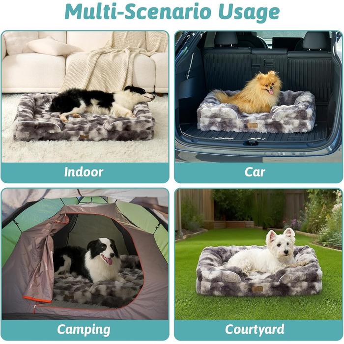 Ортопедичне ліжко для собак з штучного хутра, великі породи, C-подібне ліжко з підтримуючим пінополіуретаном, водонепроникний чохол, антиковзаюче, м'яке, тепле, пране, сірий Tie-Dye, розмір L