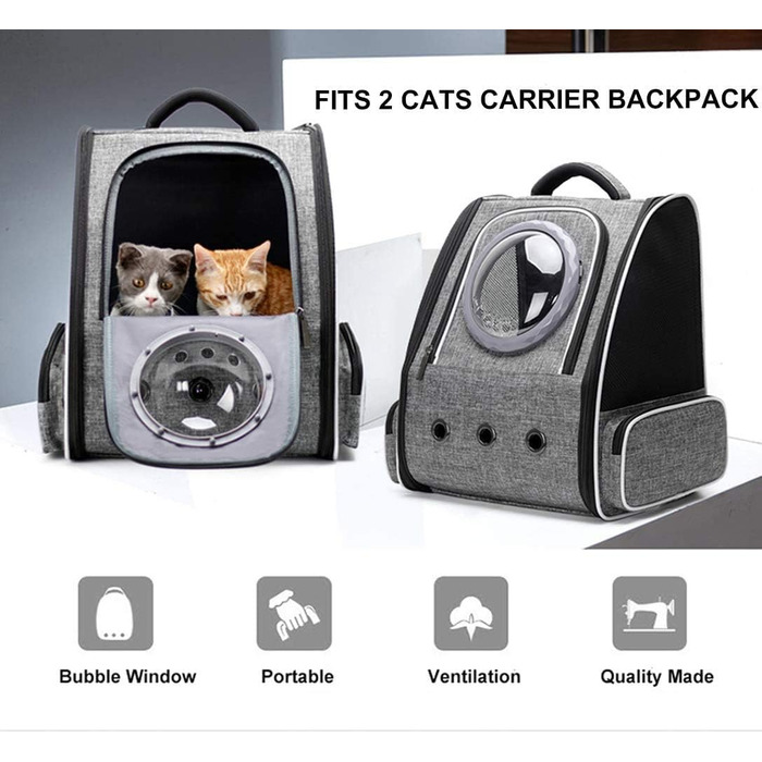 Рюкзак для тварин: переноска для кота/собаки до 10 кг, сірий, дихаючий, для подорожей, схвалений авіакомпаніями