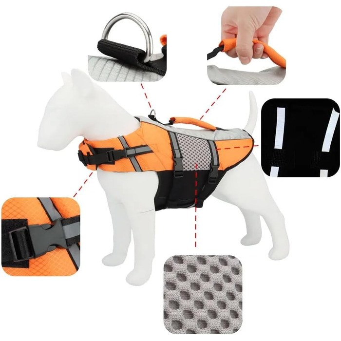 Жилет для плавання для собак, жилет для собак, безпечний одяг для плавання, помаранчевий, XL