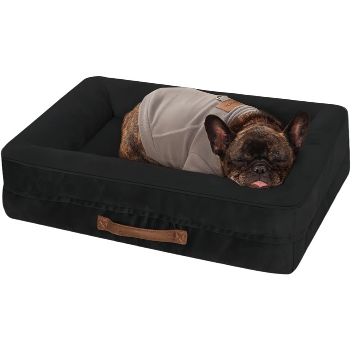 Ортопедичне ліжко для собак середніх порід, кошик для собак, що можна прати, з яйцеподібною піною, водовідштовхуване диванчик для собак з неслизьким дном та чотиристоронні подушки (Чорний, 61x46x15см)