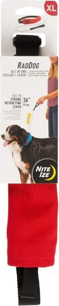Nite Ize Raddog нашийник і повідець 2-в-1 для собак, міцний, з вбудованим висувним повідцем, XL (50,8–63,5 см), червоний