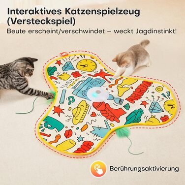 Інтерактивна іграшка для котів Potaroma з автоматичною подачею пір'я - перезаряджувана, активується дотиком, з мишачими звуками, ідеальна для активних котів, корпус Graffiti