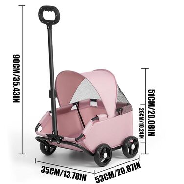 Транспортний візок для собак, маленька візок-будка для собак, складаний з ременем безпеки, легкий причіп для собак до 7 кг, для перевезення, прогулянок на вулиці (рожевий)