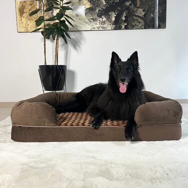 Ортопедичне собаче ліжко для великих собак, водовідштовхувальне, знімний чохол, 90x65x23 см (XL 111x86x25 см, коричневе)