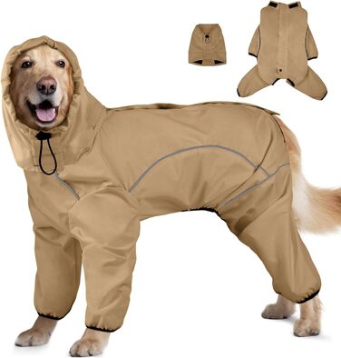 Дощовик для собак, водонепроникна куртка з капюшоном, регульовані 4 лапи, пончо для тварин з отвором для повідка, світловідбиваючі смуги, капюшон, снігостійкий, вітронепроникний, одяг L, Хакі-зелений