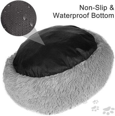М'яке ліжко для собак та котів Deluxe, круглої форми, Doughnut, сірого кольору, 60 см, водонепроникне дно