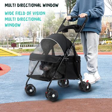 Трансформер для собак і котів до 10 кг, чорний. Складаний візок для тварин з підсклянником, дихаюча сітка, 4 колеса