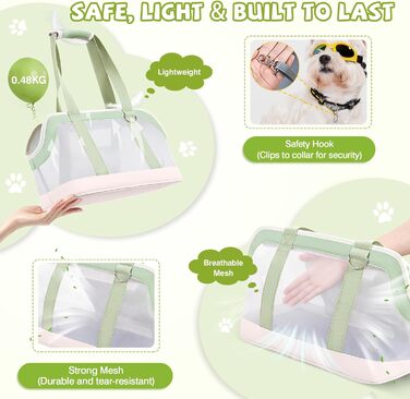 Транспортна сумка для собак і котів ALLSOPETS, легка, дихаюча, для подорожей, до ветеринара, рожева та м'ятно-зелена