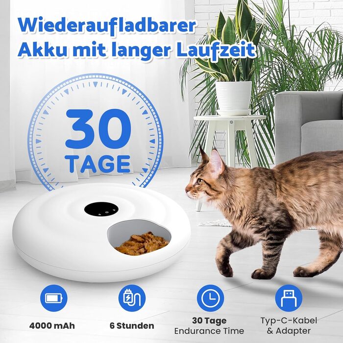 Автоматичний годівник для котів з вологим кормом, 6 прийомів, з таймером та WiFi, для сухого та вологого корму