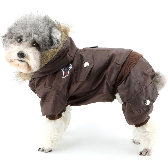 Комбінезон для собак Zunea, теплий, водонепроникний, з капюшоном, для чихуахуа, йоркширського тер'єра, котів та інших маленьких собак, коричневий, L