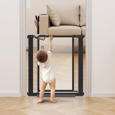 Ворота для собак Unipaws: прозорі, без свердління, 74-109 см, для дверних прорізів та сходів, білий (чорний)