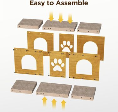Кігтеточка Gimars для котів 100x30x30 см з м'ячем, тунелем та картонною поверхнею. Великий дім-будка XXL для котів, захист меблів.