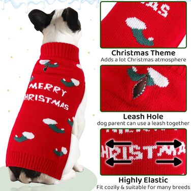 Теплий зимовий светр для собак CITETOILE, м'який та зручний в'язаний халат для собак, водолазка для домашніх тварин у холодну погоду, градієнт кольору для маленьких та середніх тварин, фіолетовий, S (X-Large, червоний)