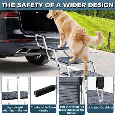 Східці для собак великих порід, широкі, 4 сходинки, складана пандус для собак (сіро-чорний, широкі, з килимом, 2)