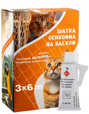 Захисна сітка на балкон для котів 3x6 м — комплект із кріпленнями та клеєм