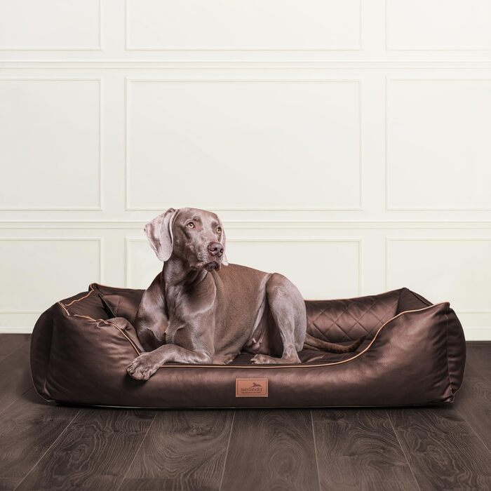 Ортопедичне собаче ліжко Tierlando Louis з стьобаного штучного шкіровинилу в клітинку з матрацом з Memory Foam, 100x75 см, Колір: Коричневий