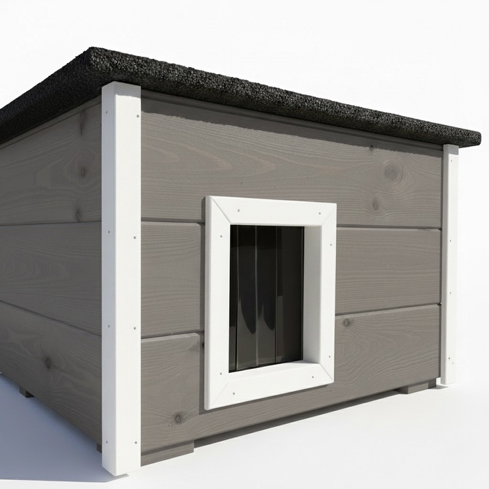 Будник для котів Pethouse утеплений, дерев'яний, сірий, 48x66,5x40 см