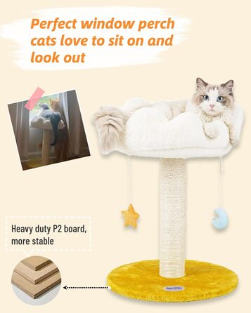 Котячий комплекс Happi N Pets 56 см – когтеточка з ліжком, платформою, натуральний сизаль, підвісні іграшки, стійкий котячий будиночок