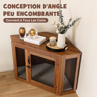 Клітка для собак COSTWAY XXL, кутова, з замком, подушкою, металевий каркас, 114 x 60 x 68 см