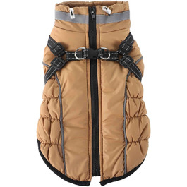 Зимовий одяг для собак, водонепроникний, з регульованою шлейкою, тепла куртка з флісу з світловідбиваючими смугами для великих та середніх собак, коричневий, розмір S