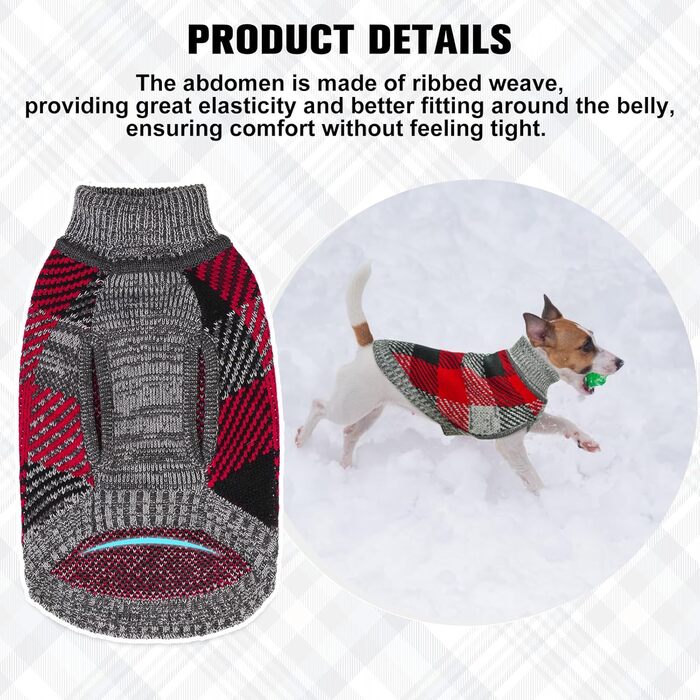 Пуловер для собак та котів, теплий, м'який, осінь/зима, розміри XXS-XS, сірий+червоний