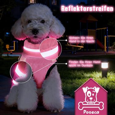 Теплий зимовий одяг для собак – куртка з флісу, світловідбиваюча, водо- та вітронепроникна, з інтегрованим повідком, рожева