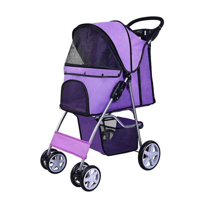 Дитяча коляска для тварин Elevon, 4 колеса, багатофункціональна коляска для собак та котів, складна, портативна, коляска для подорожей з знімною люлькою, для середніх та маленьких собак, фіолетовий