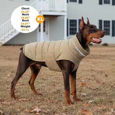 Водонепроникний зимовий теплий вітрозахисний одяг для собак, світловідбиваючий, з регульованим коміром-стійкою, на липучці - Хакі - Розмір S