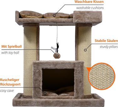 Котячий будиночок з дерева Dobar® Softy Premium - когтеточка, будиночок, лежанка, 35x60x100 см