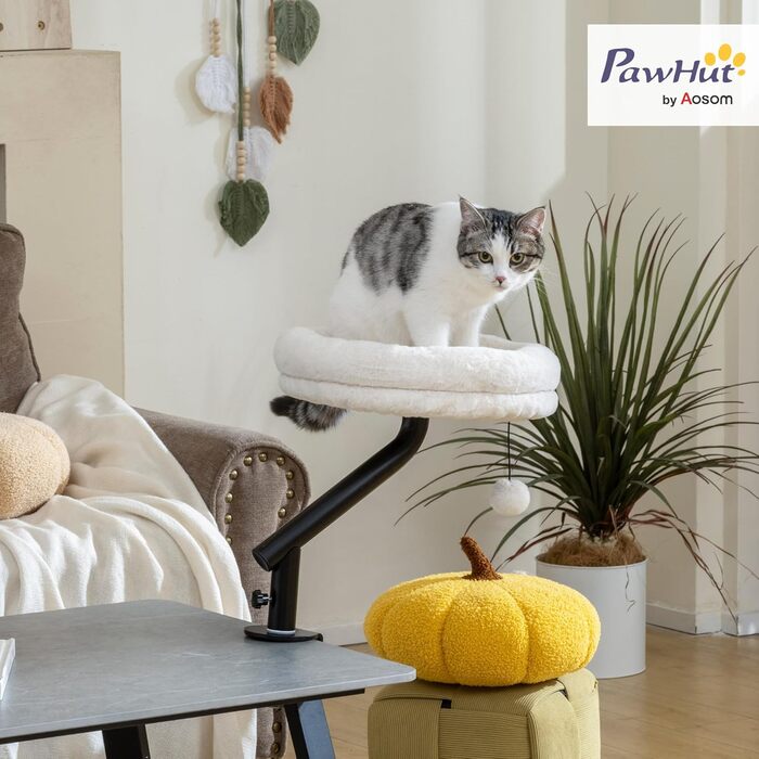 Ліжко-стіл для котів PawHut з обертанням на 360°, регульованою висотою, знімним та пральним покриттям, для котів до 6 кг, для дому та офісу, кремово-білий