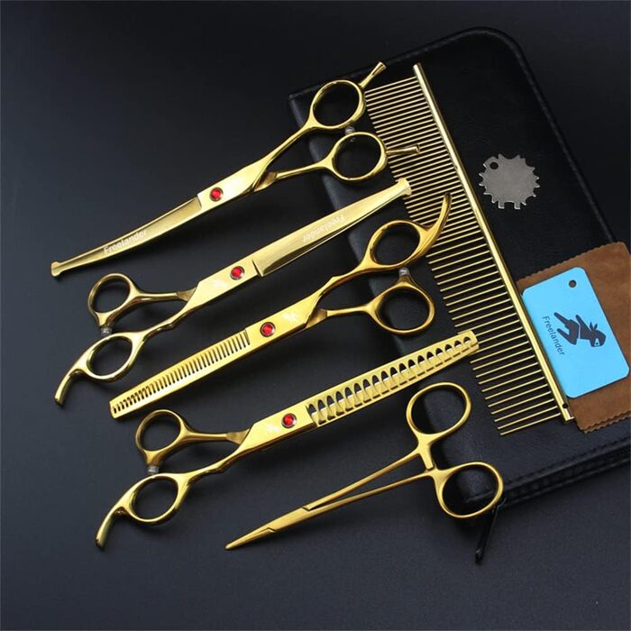 Професійна ножиця для грумінгу собак з безпечними закругленими кінцями, набір для догляду за домашніми тваринами, для тіла, лап та обличчя, підходить для собак та котів з довгою та короткою шерстю