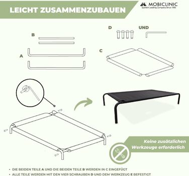 Mobiclinic® Cleo: Підвищене ліжко для собак, ізольоване, 122x71x21 см, чорне