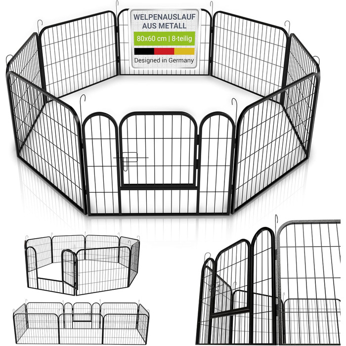 Металевий вольєр для цуценят Juskys - 8-секційний вольєр для собак, кроликів та дрібних тварин (160x160x60 см) з дверцятами