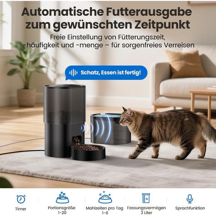 Автоматичний годівник для котів 2.5л з пульта дистанційного керування, програмування та антизастряганням