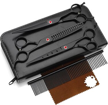 Набір професійних ножиць для собак 4 в 1: прямі, зубчасті, вигнуті + гребінець. Підходить для собак, котів та інших тварин
