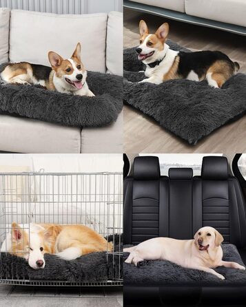 М'яке собаче ліжко для собак середніх порід, 95 x 65 см, плюшеве, ортопедичне, з неслизьким дном, легко миється, темно-сіре