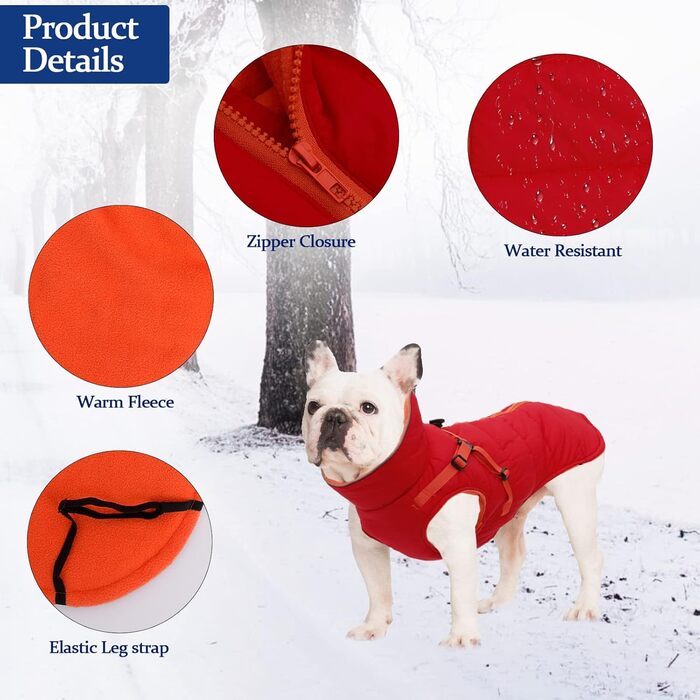 Зимові куртки для собак, шлейки, водонепроникна куртка з флісовою підкладкою, світловідбиваючі, персоналізовані, оранжевий/червоний, XL/M
