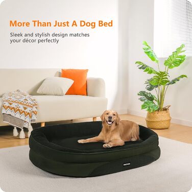Ортопедичне ліжко для собак, ліжко-софа для собак з валиком, неслизьке дно, знімне та пральне, середні та великі породи, 106 x 79 x 17 см, оливковий колір