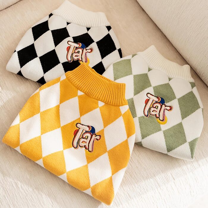 Теплий зимовий пуловер для собак Ola Argyle, розмір L, зелений. М'який халат-піжама для цуценят, дрібних, середніх та великих собак