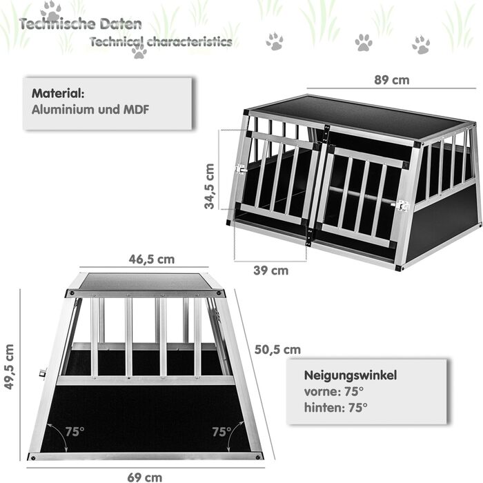 Кія для собак з похилою передньою та задньою стінками 75° - вибір розміру, M (54×69×60 см), для собак вагою до 89 кг