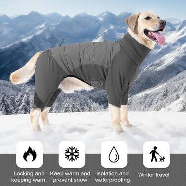 Зимовий теплий одяг для собак: тепла куртка з високим коміром для цуценят та собак великих, середніх та малих порід, для прогулянок, халупництва, походів, сірого кольору, розмір L