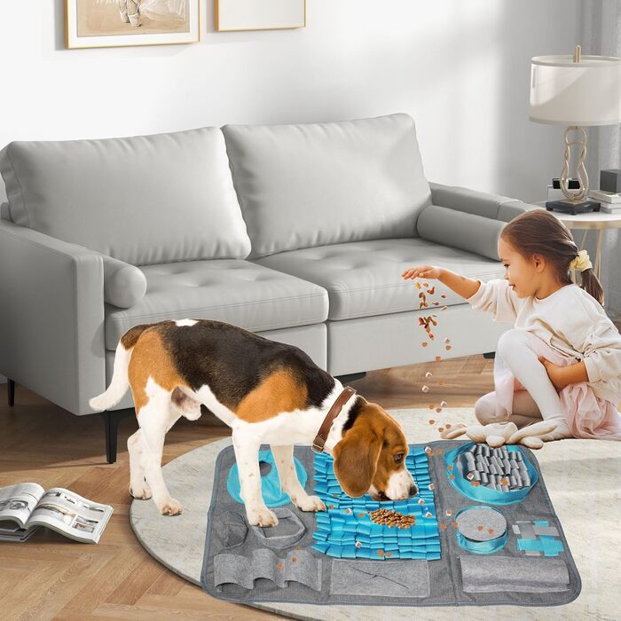 Килимок для пошуку іграшок для собак, 66x42 см [10 VERSTECKE], інтерактивна іграшка-головоломка, міцний, для тренування, підходить для собак будь-якого розміру (Блакитний)