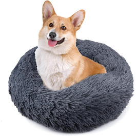 Кругле ліжко для собак та котів 70 см, плюшеве, м'яке, тепле, для середніх собак та котів, сірого кольору