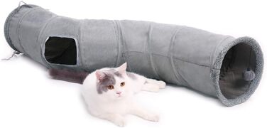 Складаний тунель для котів PAWZ Road з м'ячиком, іграшка-тунель для кошенят, цуценят, кроликів та дрібних тварин, сірий, S-подібний (Розмір S)
