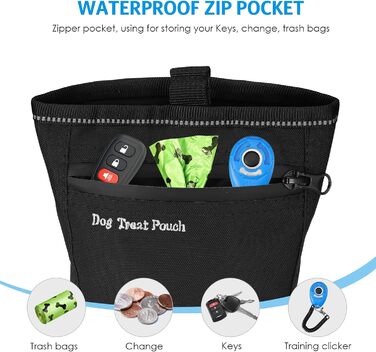 Сумка для ласощів для собак Brifit з магнітною застібкою, для тренувань, з регульованим шнурком, знімною внутрішньою кишенькою та дозатором для пакетів, 17.5 x 13.6 x 8 см