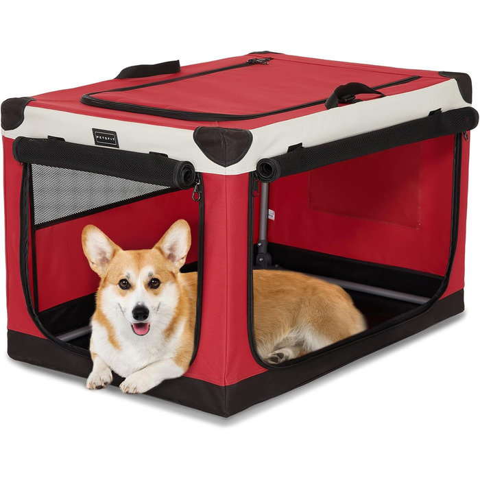 Транспортна переноска для собак Petsfit - розкладна, тканинна, для дому, велика, червона (M)