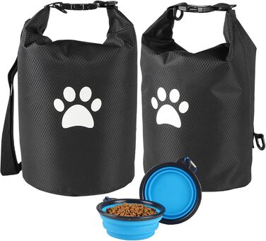 Сумка для подорожей з собакою, 2 шт., 4.98 кг, контейнер для корму з розкладними мисками, не протікає, для поїздок на авто, кемпінгу, екскурсій (Блакитний)
